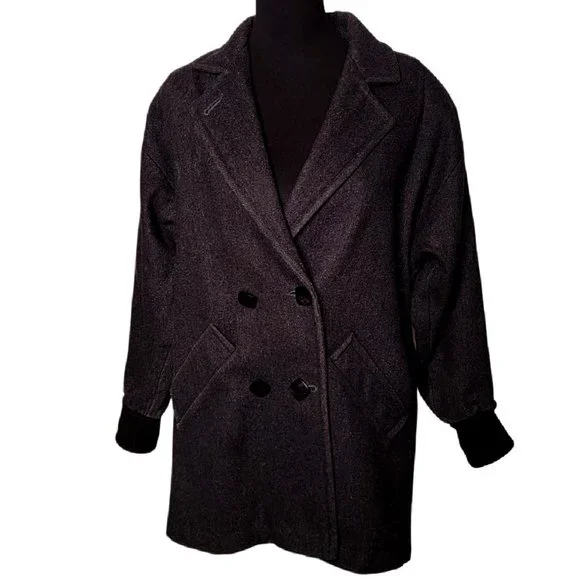 Jofeld Dark Gray Wool Peacoat with Rib Knit Cuffs - Size M - Picture 2 of 6